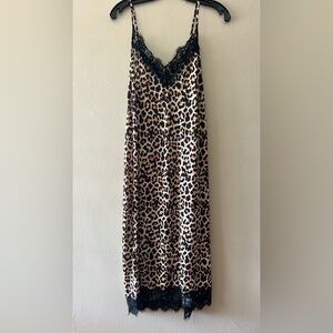 Zara Leopard Print Lace-Trim Slip Dress - Black & Tan